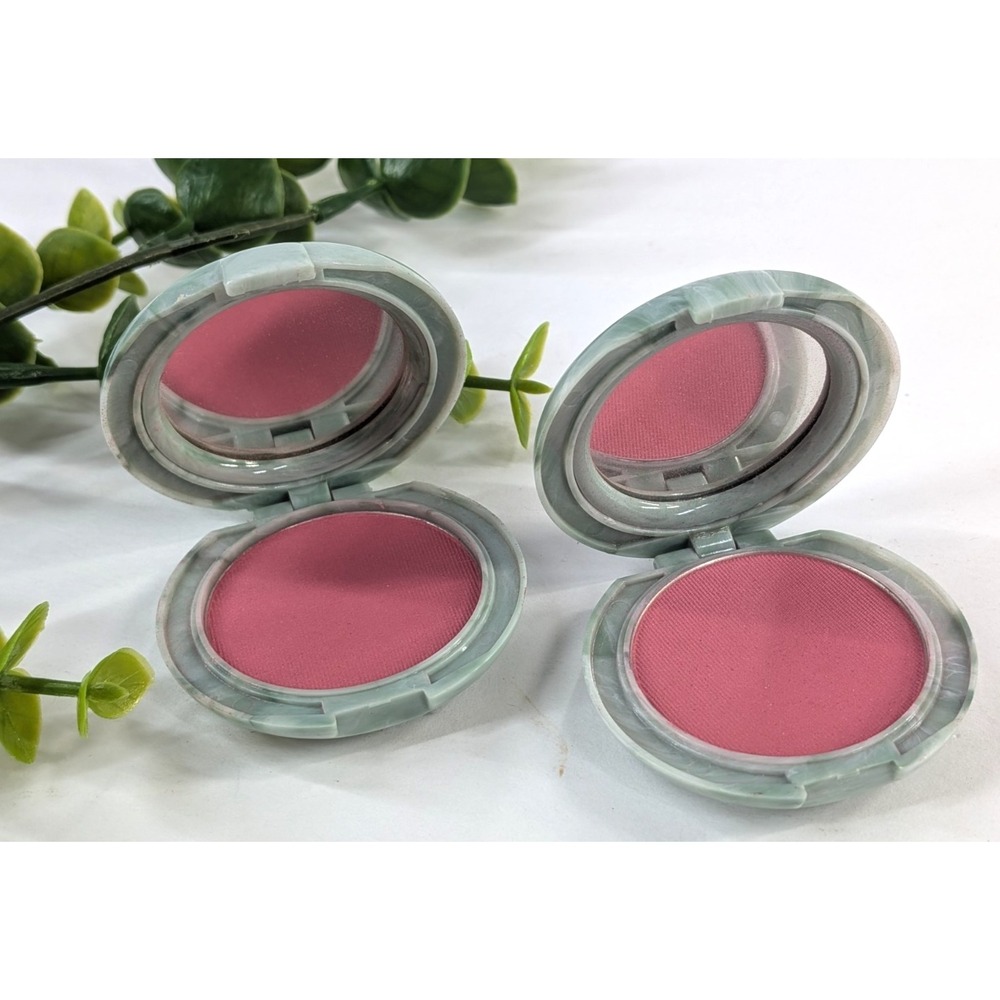NEW LOT 2🎀Vntg Clinique Soft Pressed Powder "First Blush" Green Marbled Compact